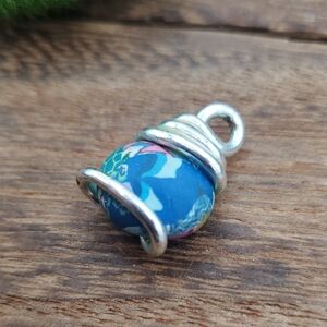 Silver & Blue Floral Bead Charm Pendant - Women Jewelry P406